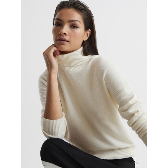 Reiss Nova Wool Blend Roll Neck Jumper In Cream